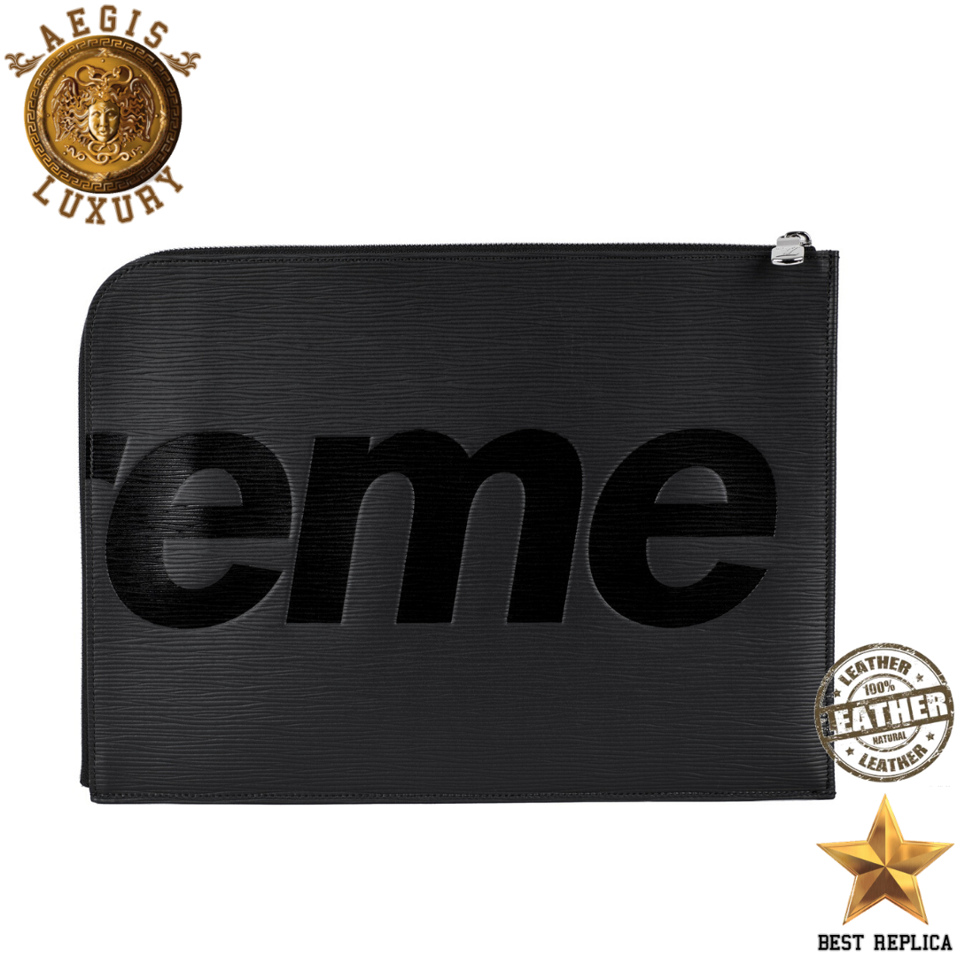 replica supreme black epi leather louis vuitton pochette jour gm premium streetwear accessory buvola