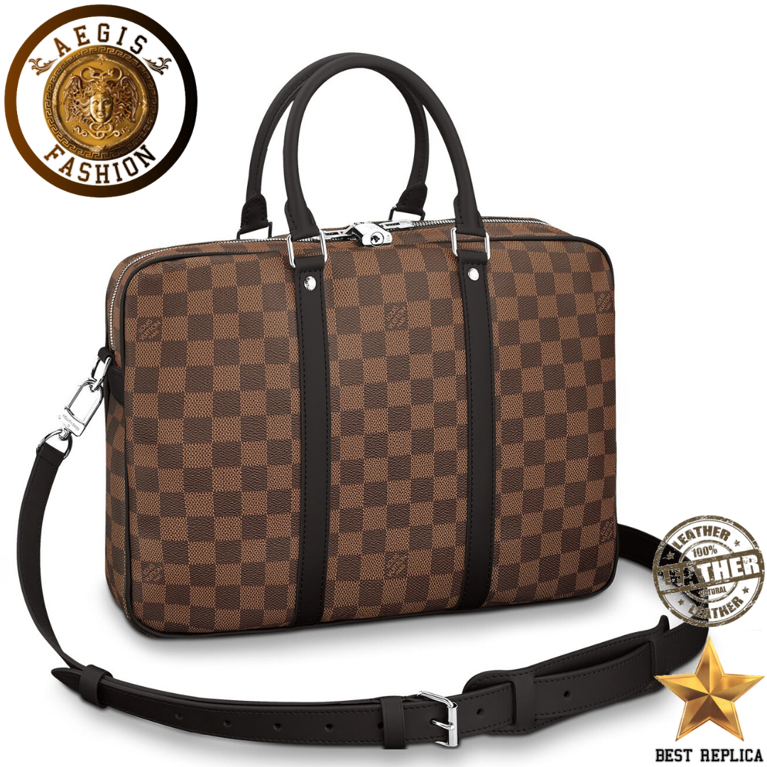 replica louis vuitton porte documents voyage pm damier ebene canvas luxury designer briefcase buvola