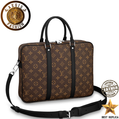 replica louis vuitton porte documents voyage pm monogram macassar canvas luxury designer briefcase buvola