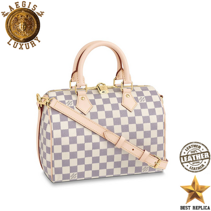 replica louis vuitton speedy bandouliere 25 damier azur canvas luxury designer handbag buvola