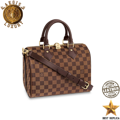 replica louis vuitton speedy bandouliere 25 damier ebene canvas luxury designer handbag buvola