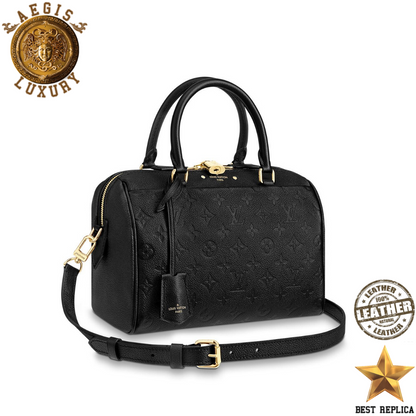 replica louis vuitton speedy bandouliere 25 monogram empreinte leather black luxury designer handbag buvola
