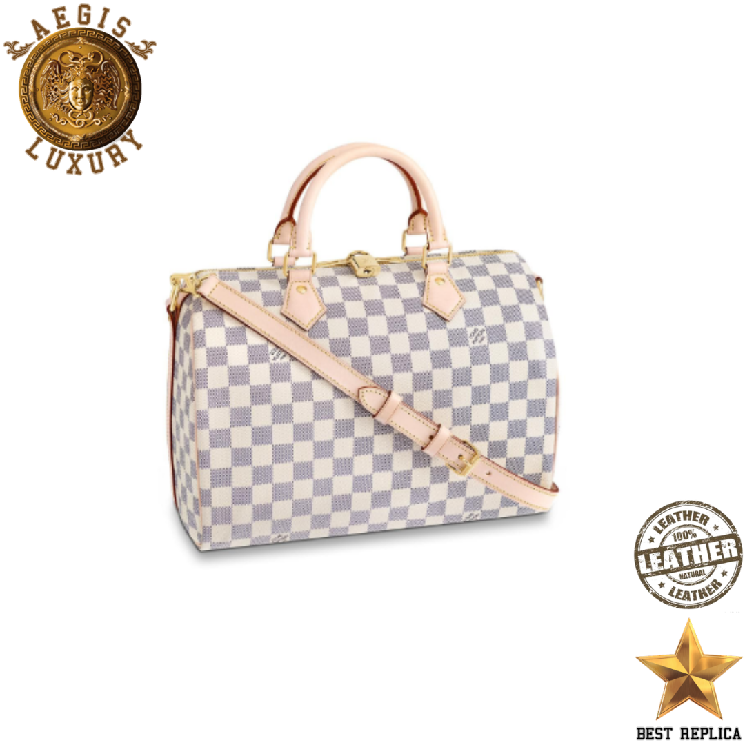 replica louis vuitton speedy bandouliere 30 damier azur coated canvas luxury designer handbag buvola