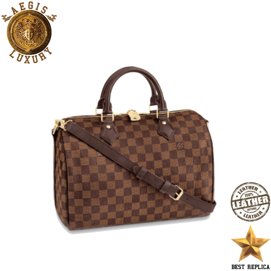replica louis vuitton speedy bandouliere 30 damier ebene coated canvas luxury designer handbag buvola