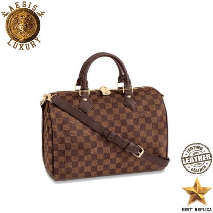 replica louis vuitton speedy bandouliere 30 damier ebene coated canvas luxury designer handbag buvola