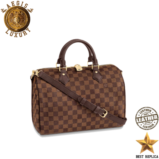 replica louis vuitton speedy bandouliere 30 damier ebene coated canvas luxury designer handbag buvola