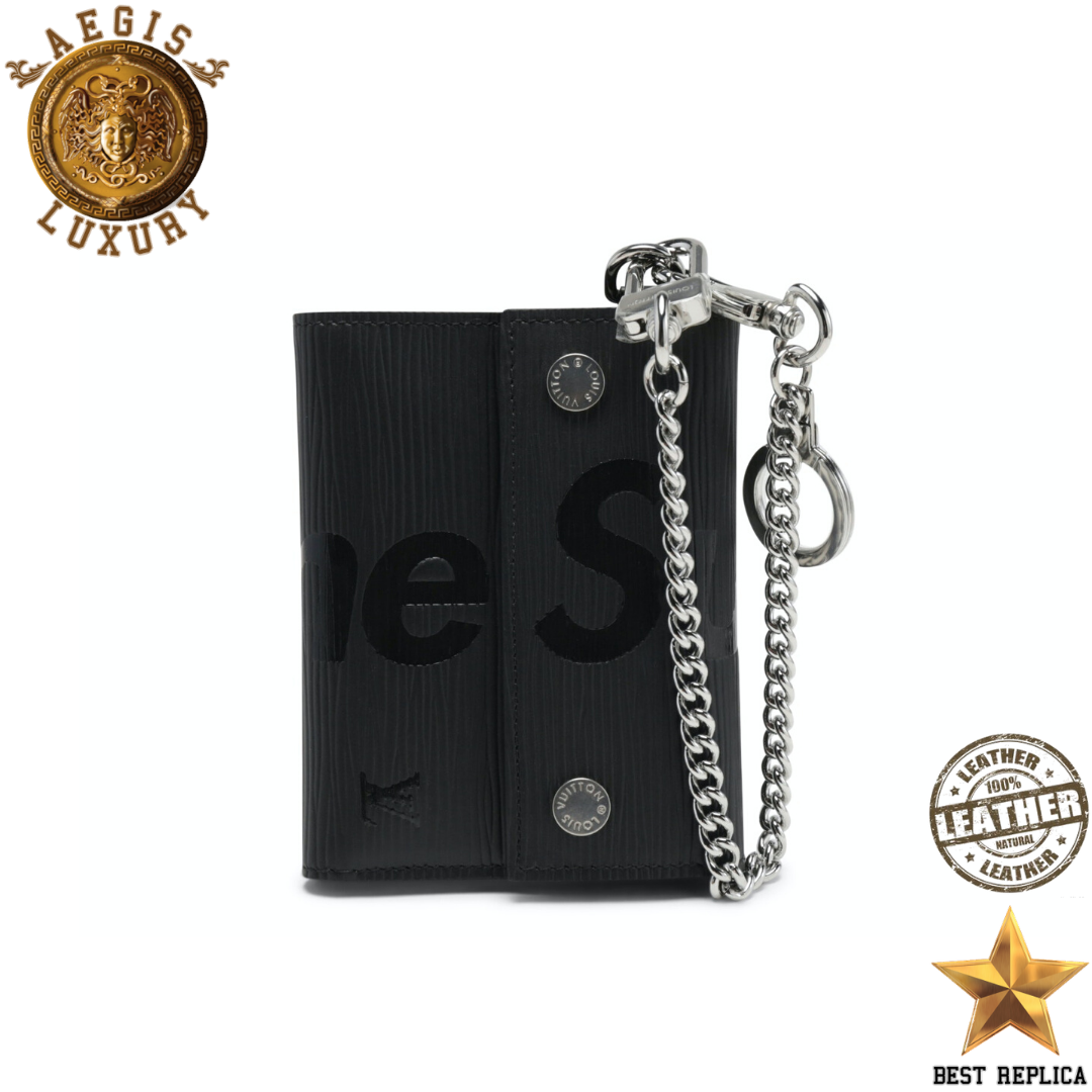 replica louis vuitton supreme chain wallet epi black luxury designer compact bag buvola
