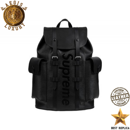 replica louis vuitton supreme christopher backpack black epi leather luxury designer bag buvola