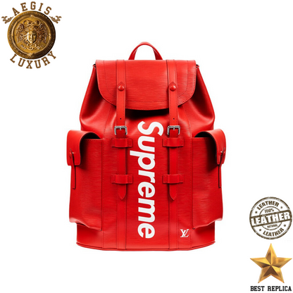 replica louis vuitton supreme christopher backpack red epi leather luxury designer bag buvola