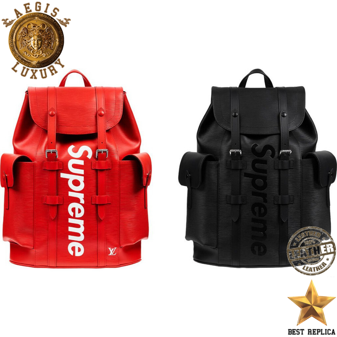replica louis vuitton supreme red christopher backpack premium designer travel bag buvola