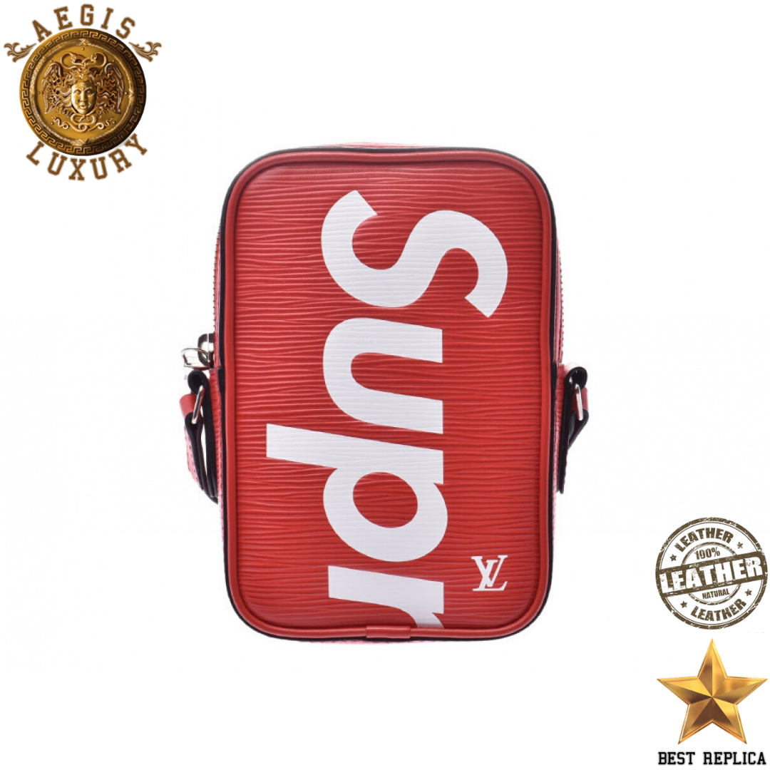 replica louis vuitton supreme red epi leather danube ppm iconic collaboration piece buvola
