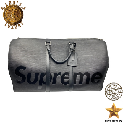 replica louis vuitton supreme black keepall 45 premium designer travel duffle buvola