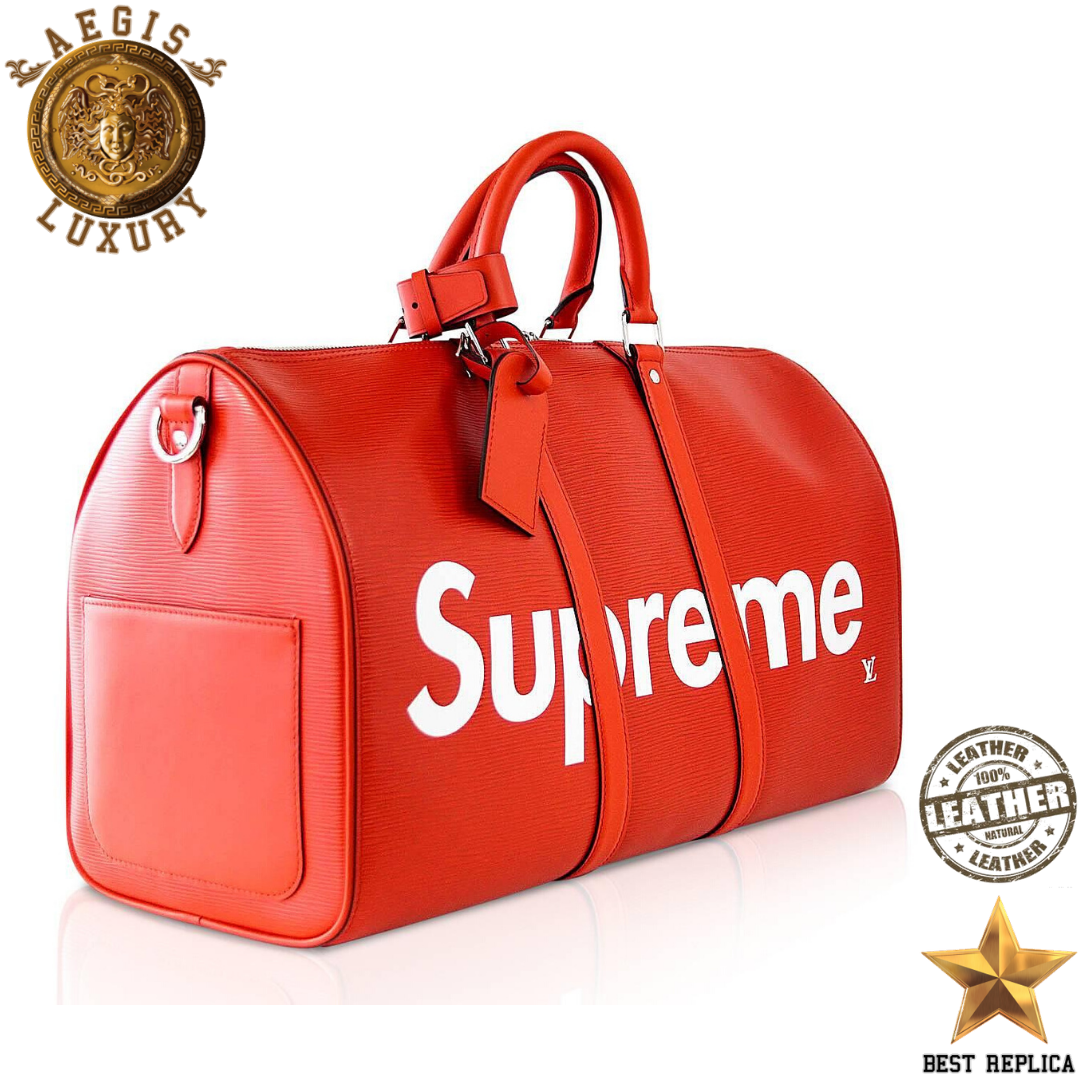 replica supreme red louis vuitton keepall 45 premium streetwear travel bag buvola