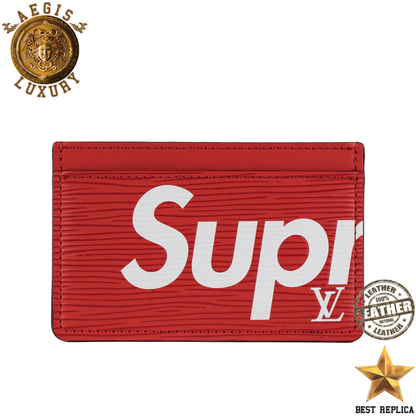 replica louis vuitton supreme porte carte simple red epi leather luxury designer card holder buvola