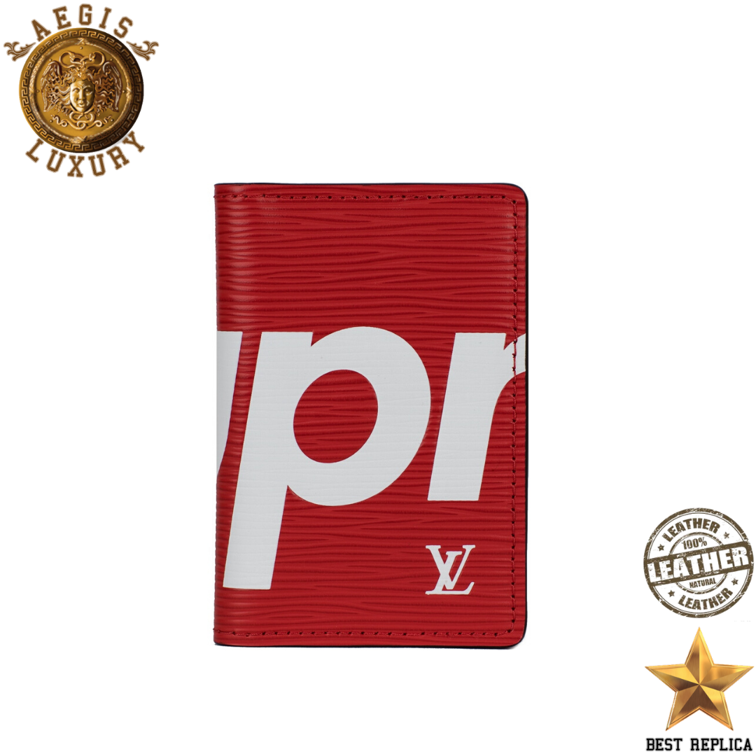 replica louis vuitton supreme red wallet pocket organizer luxury designer compact accessory buvola