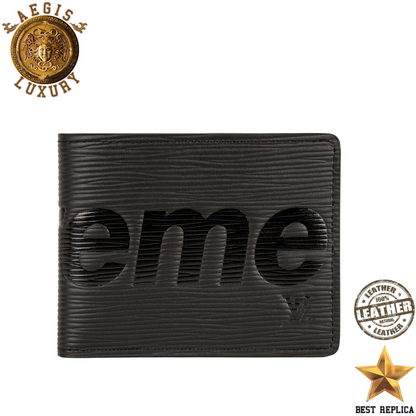 replica louis vuitton supreme wallet black epi leather luxury designer compact wallet buvola