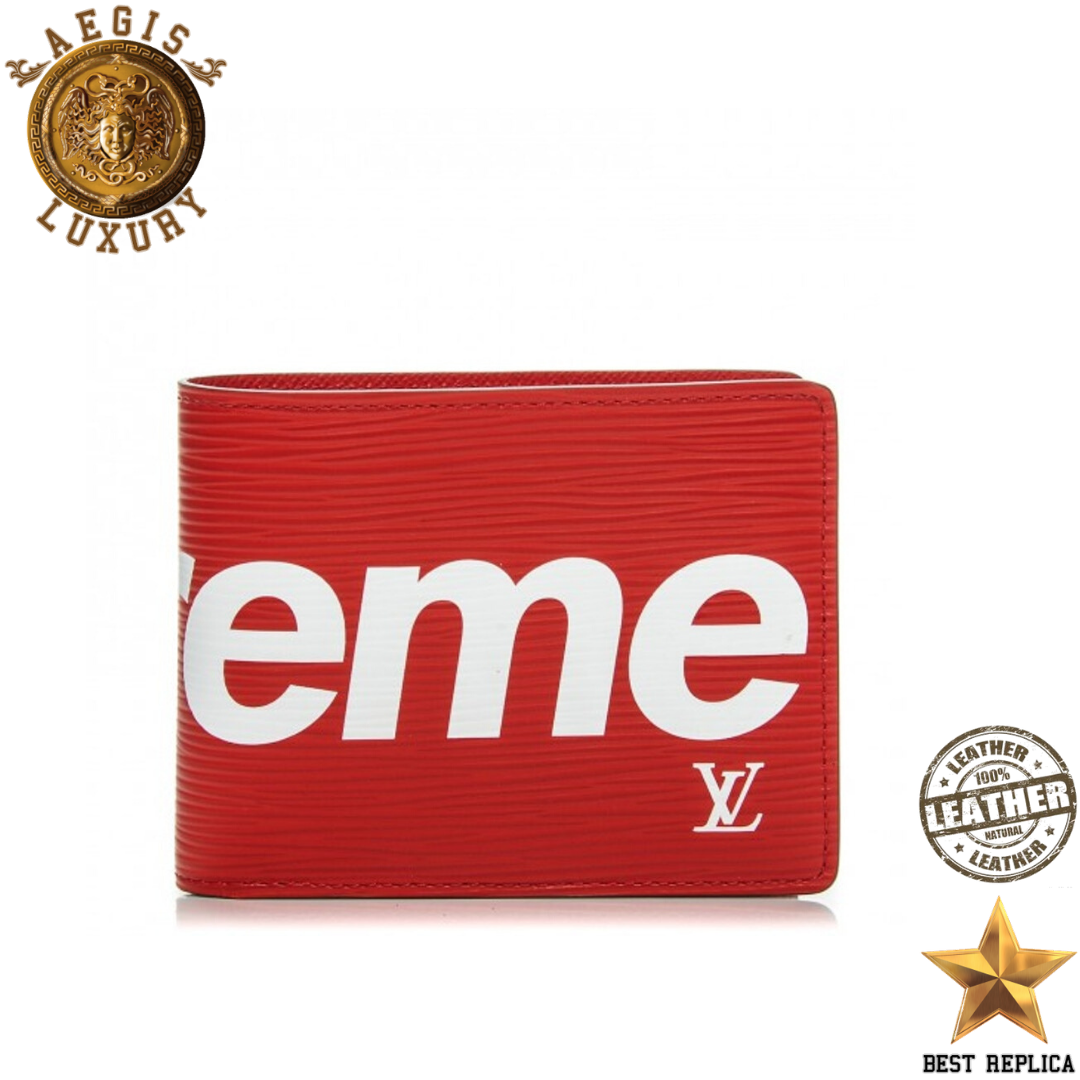 replica louis vuitton supreme wallet red epi leather luxury designer compact wallet buvola