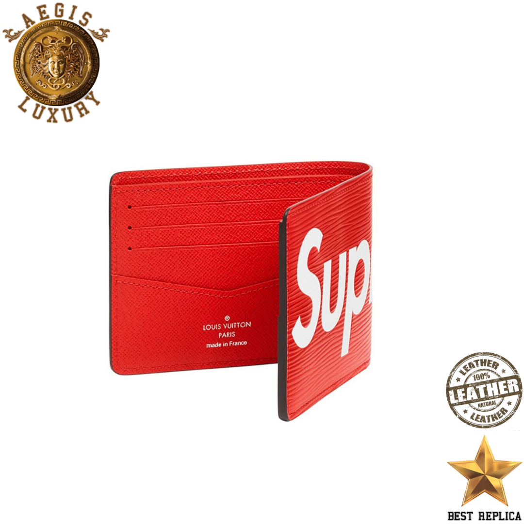 replica supreme red epi leather louis vuitton wallet premium streetwear accessory buvola