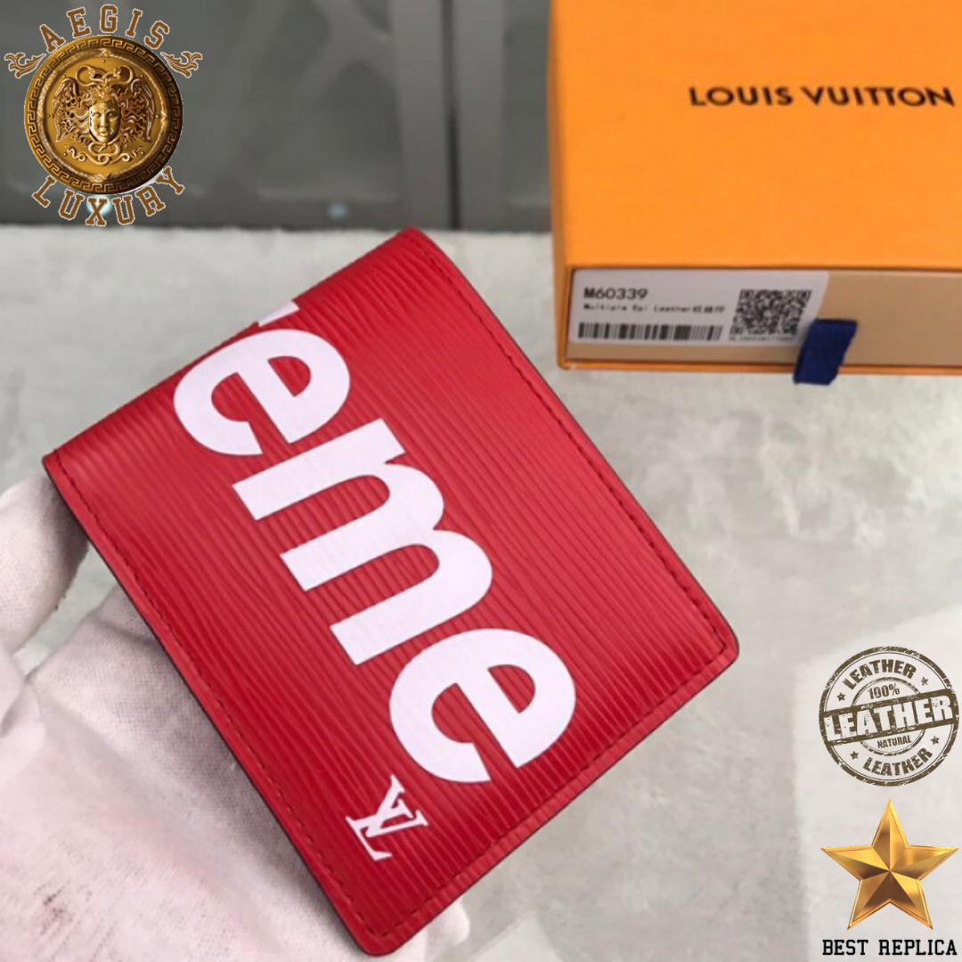 replica louis vuitton supreme red wallet iconic collaboration collector piece buvola