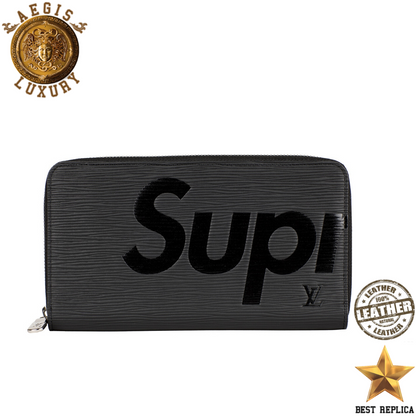 replica louis vuitton supreme zippy wallet black epi leather luxury designer wallet buvola
