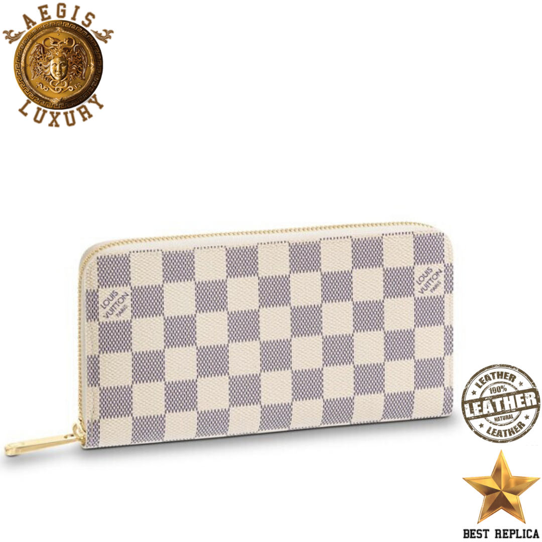 replica louis vuitton zippy wallet damier azur canvas beige luxury designer wallet buvola
