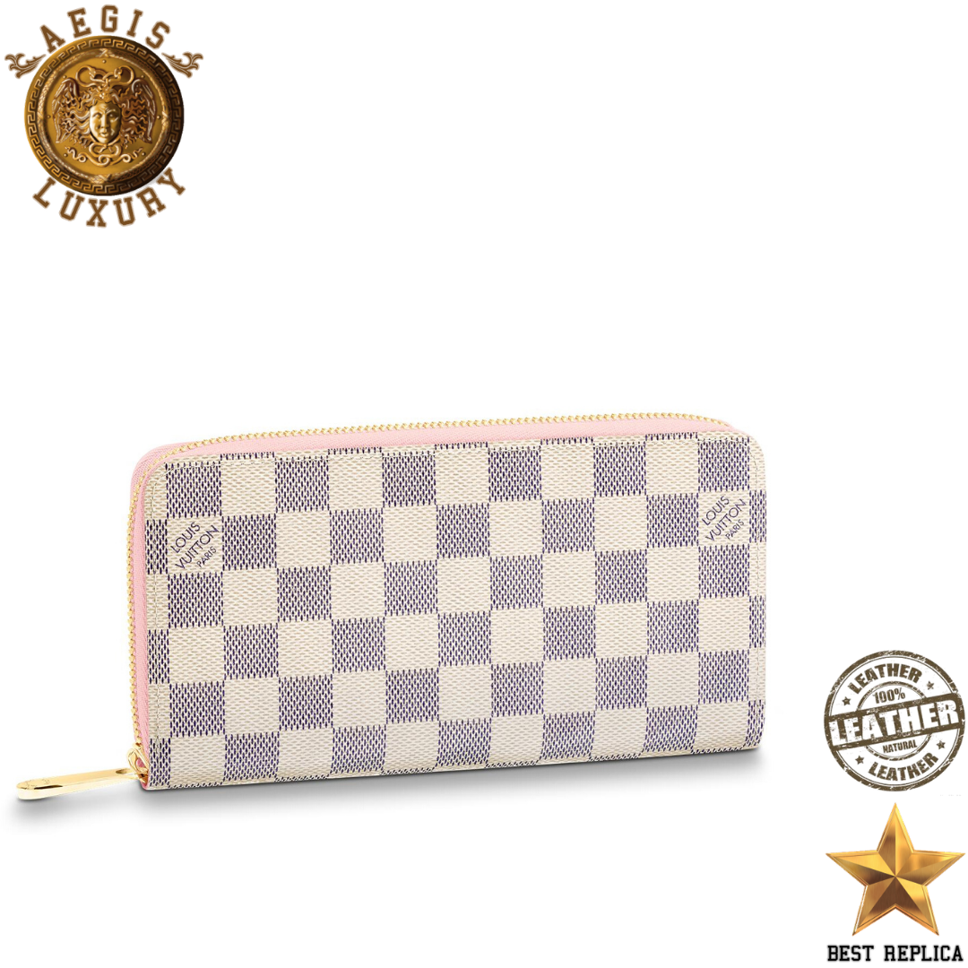 replica louis vuitton zippy wallet damier azur canvas rose ballerine luxury designer wallet buvola