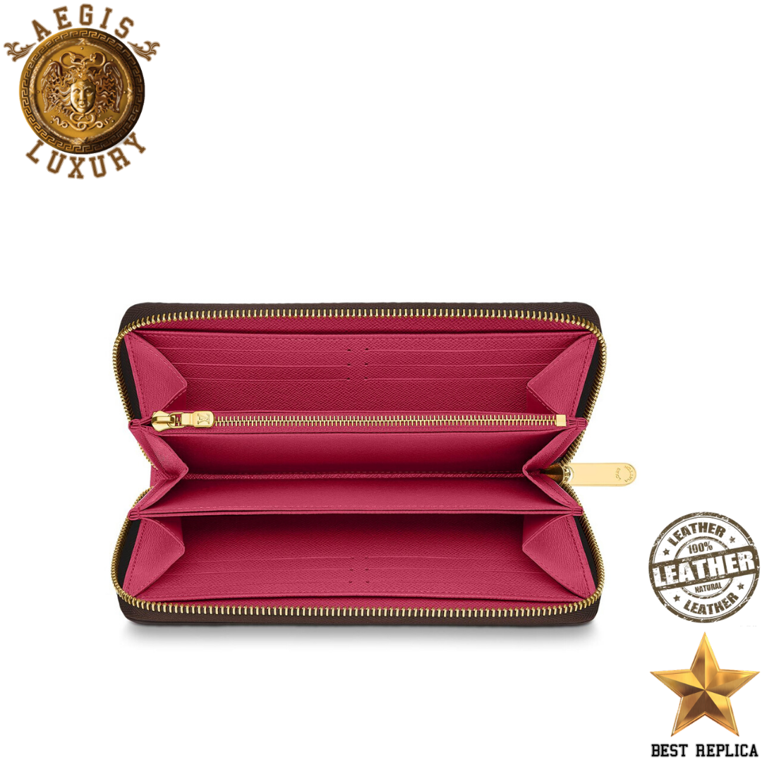 replica monogram canvas fuchsia louis vuitton zippy wallet elegant premium accessory buvola