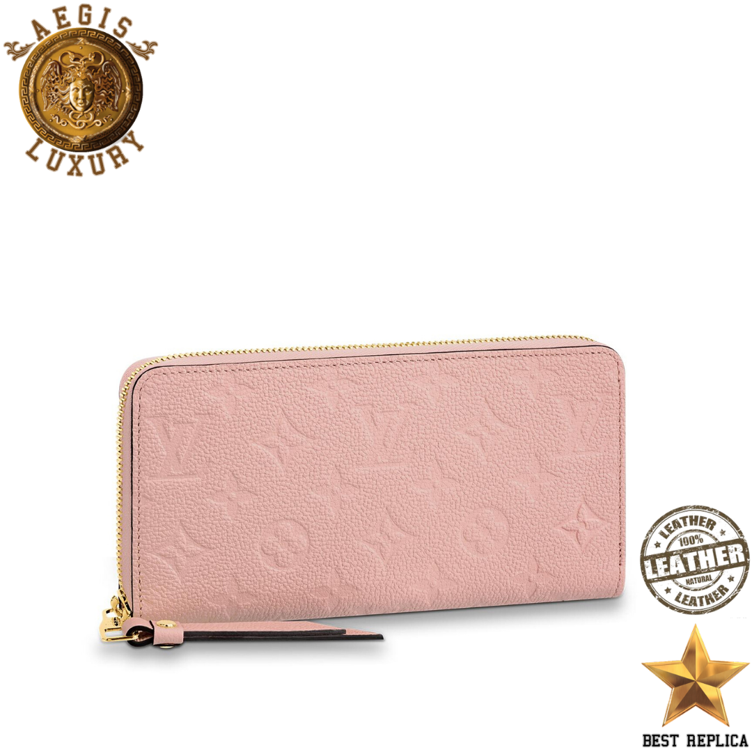 replica louis vuitton zippy wallet monogram empreinte leather rose poudre pink luxury designer wallet buvola