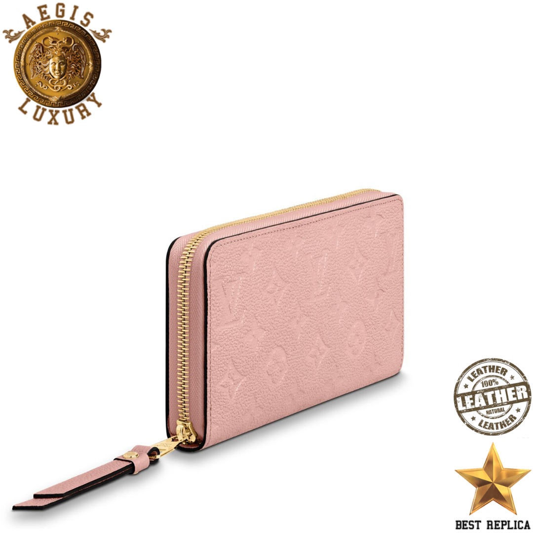 replica louis vuitton zippy wallet empreinte rose poudre pink premium designer everyday wallet buvola