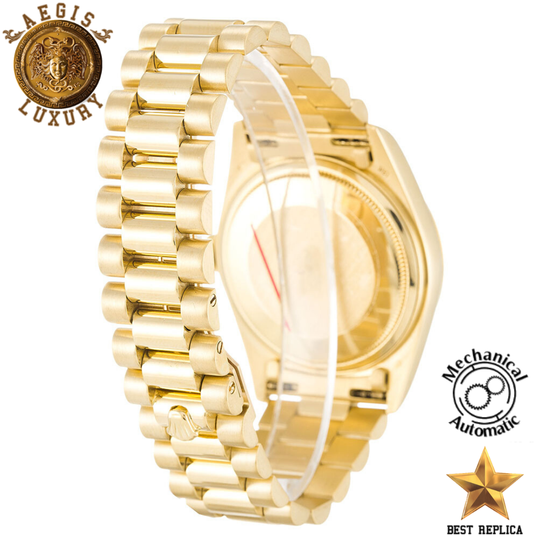 replica rolex day date 36 yellow gold stainless steel luxury watch side profile