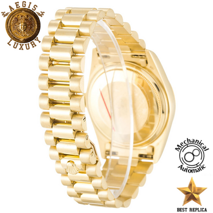 replica rolex day date 36 yellow gold stainless steel luxury watch side profile