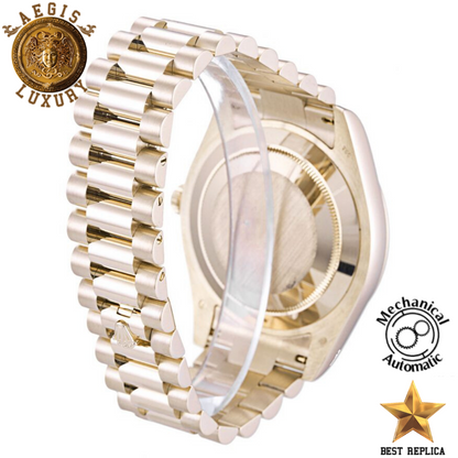 replica rolex day date ii rose gold stainless steel luxury watch side profile