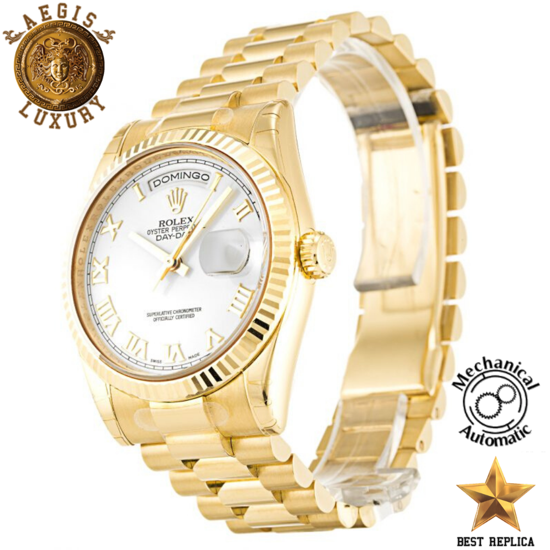 replica rolex day date ii white dial premium luxury watch angle view