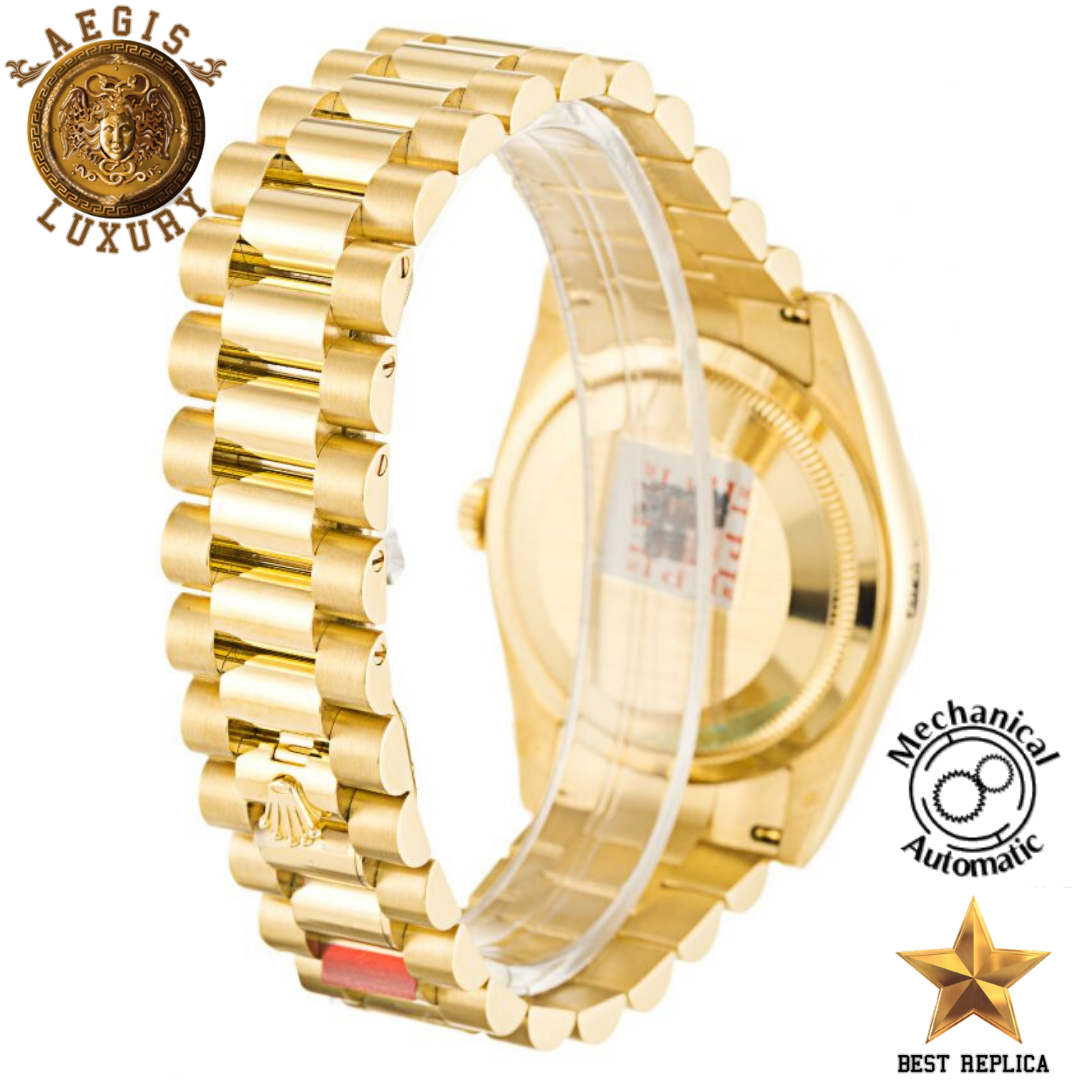 replica rolex day date ii yellow gold stainless steel luxury watch side profile