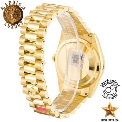 replica rolex day date ii yellow gold stainless steel luxury watch side profile
