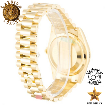 replica rolex day date ii yellow gold stainless steel luxury watch side profile
