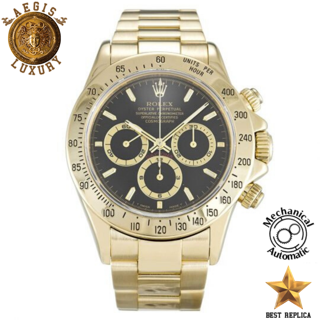 replica rolex daytona black baton dial yellow gold two tone watch buvola