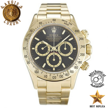 replica rolex daytona black baton dial yellow gold two tone watch buvola