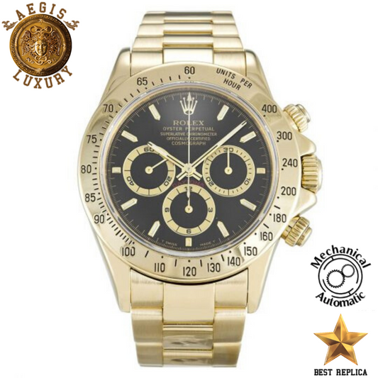 replica rolex daytona black baton dial yellow gold two tone watch buvola