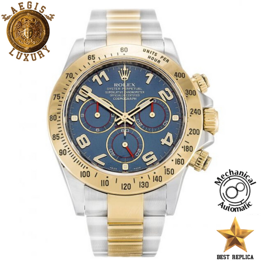 replica rolex daytona blue dial two tone watch buvola