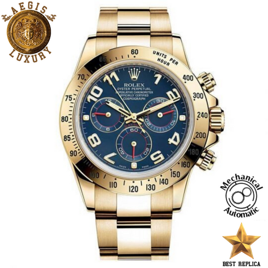 replica rolex daytona blue dial yellow gold bezel two tone watch buvola