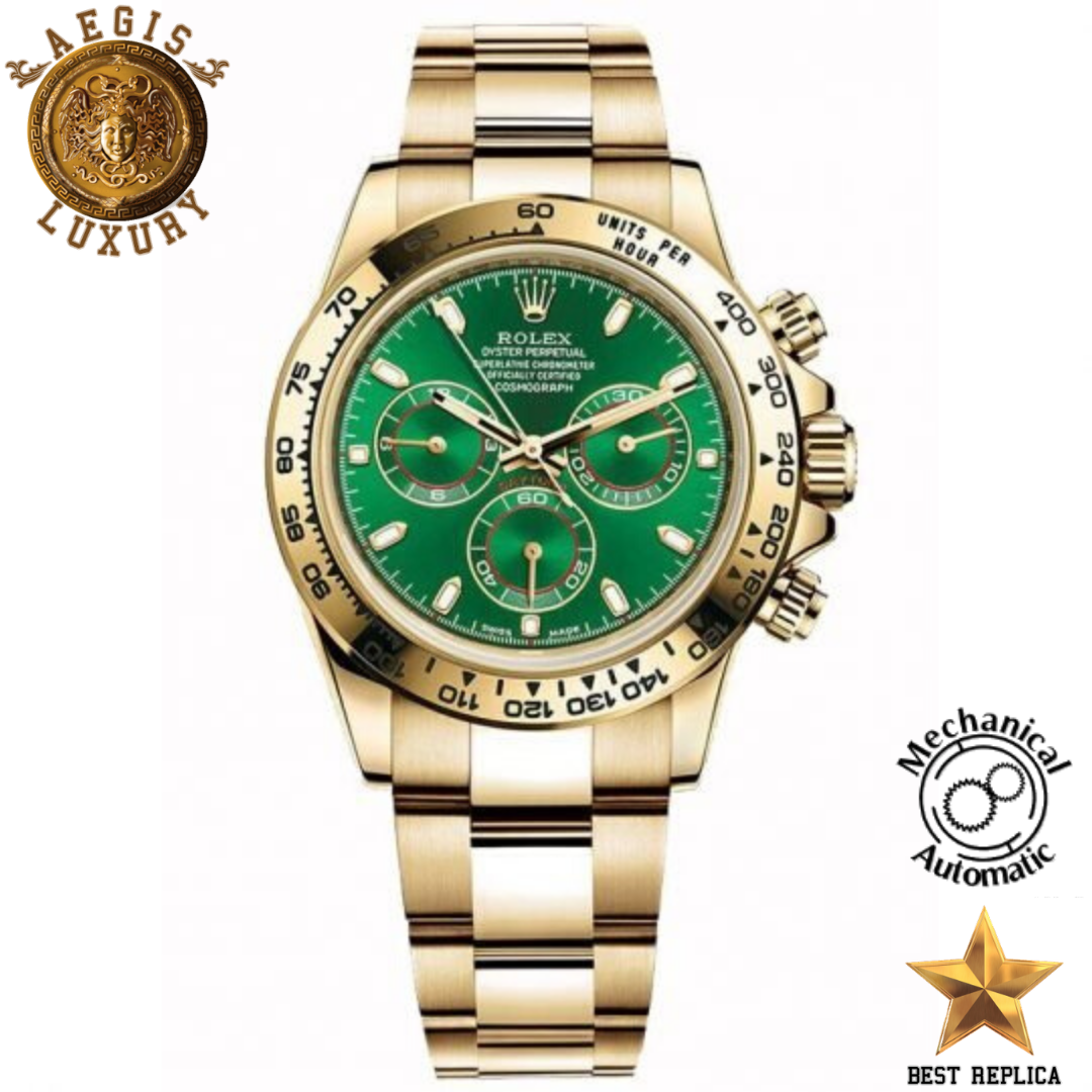replica rolex daytona green dial gold bezel two tone watch buvola