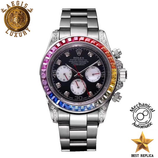 replica rolex daytona rainbow everose gold white dial watch buvola