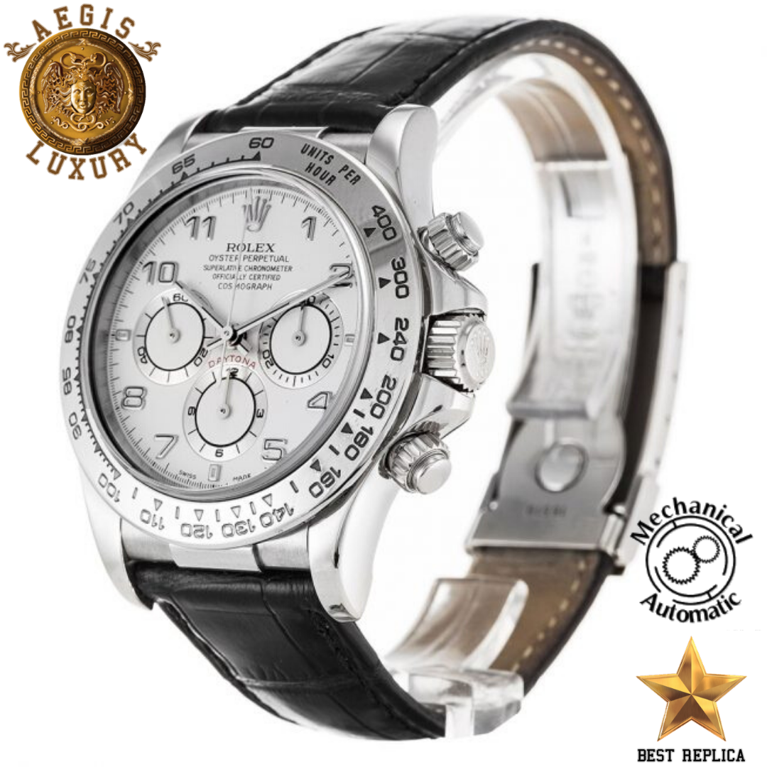 replica rolex daytona white dial chronograph leather strap watch buvola