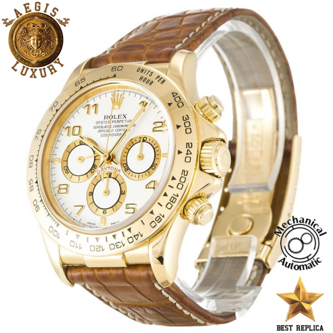 replica rolex daytona white dial chronograph leather strap watch buvola