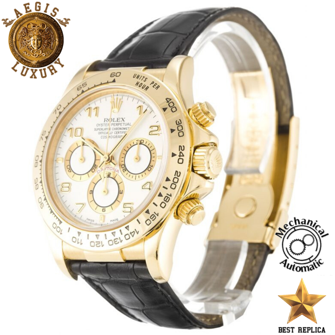 replica rolex daytona white dial chronograph leather strap watch buvola