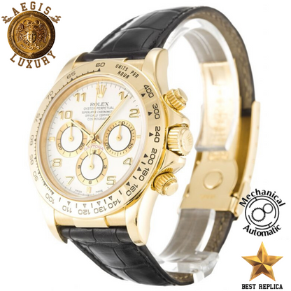 replica rolex daytona white dial chronograph leather strap watch buvola