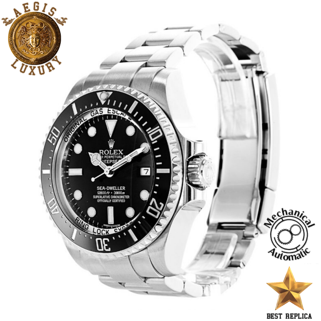 replica rolex deepsea black bezel premium luxury diving watch angle view