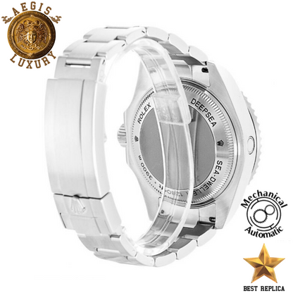 replica rolex deepsea silver stainless steel luxury watch side profile