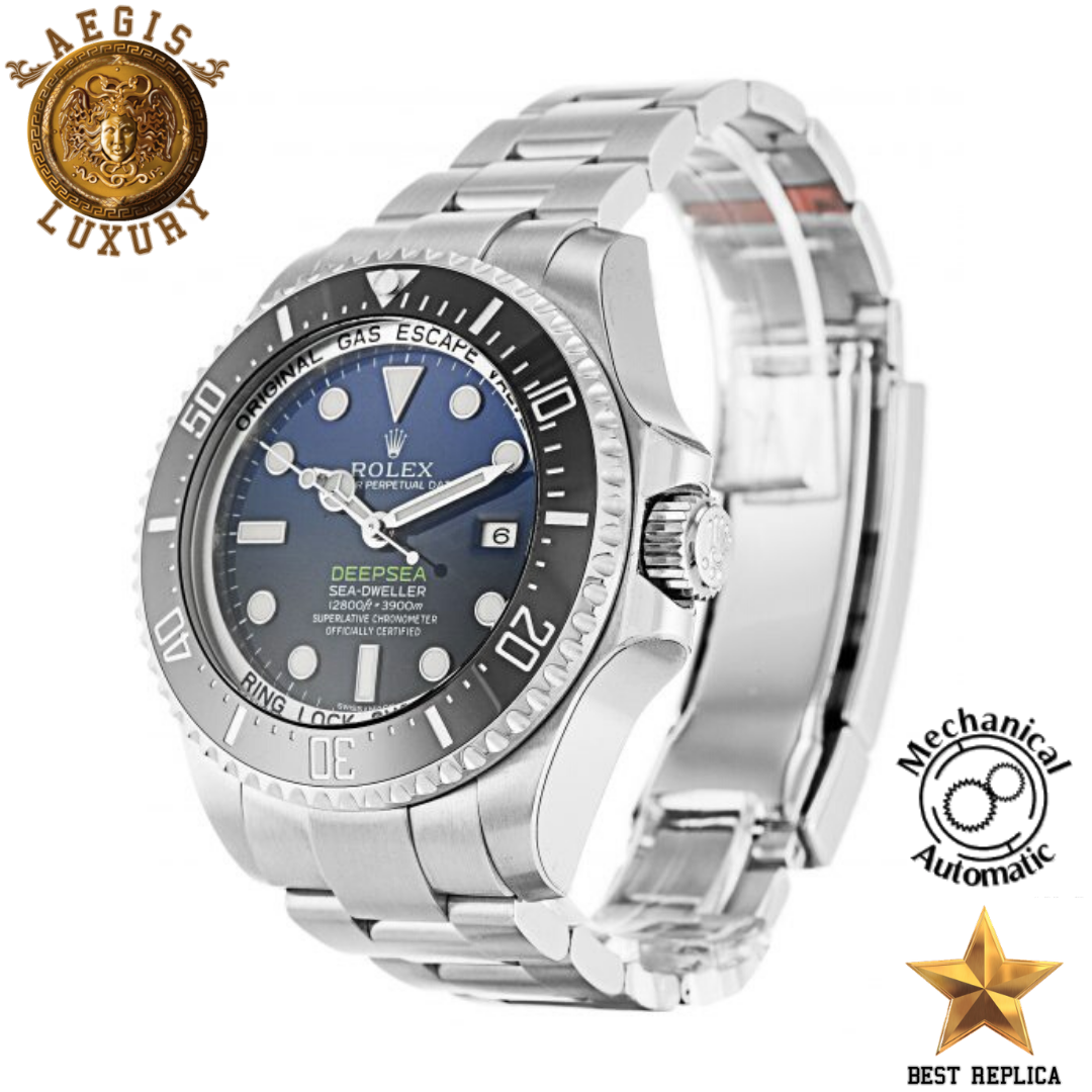 replica rolex deepsea james cameron d blue premium luxury watch angle view